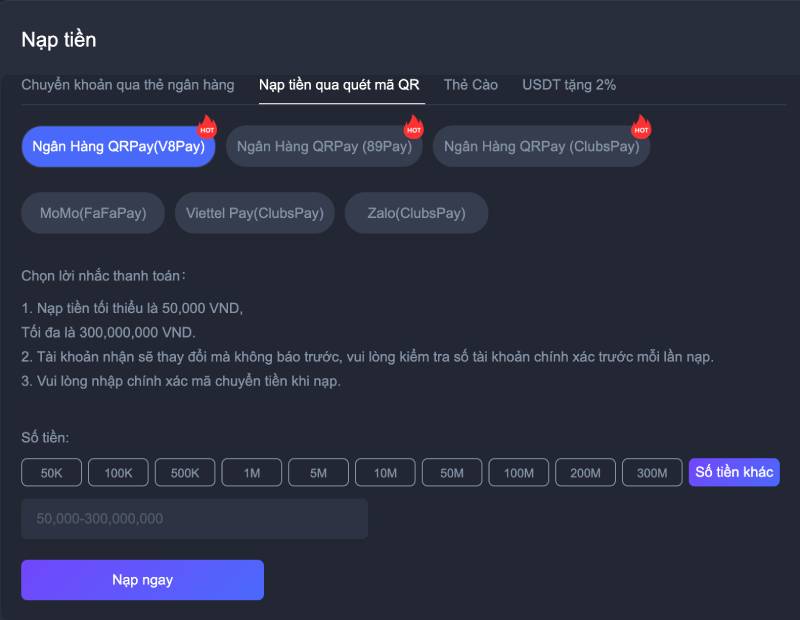 Nạp tiền EE88 bằng mã QR